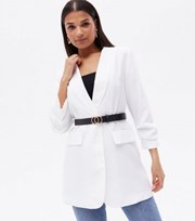Cameo Rose White Ruched Sleeve Long Blazer